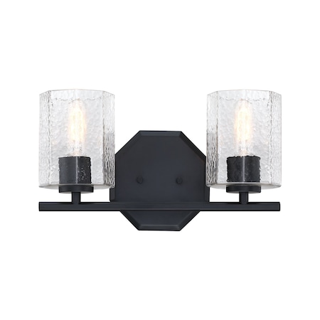 Designers Fountain Haven 16 in. 2-Light Matte Black Vanity Light with Clear Rippled Glass Shades for Bathrooms D309M-2B-MB
